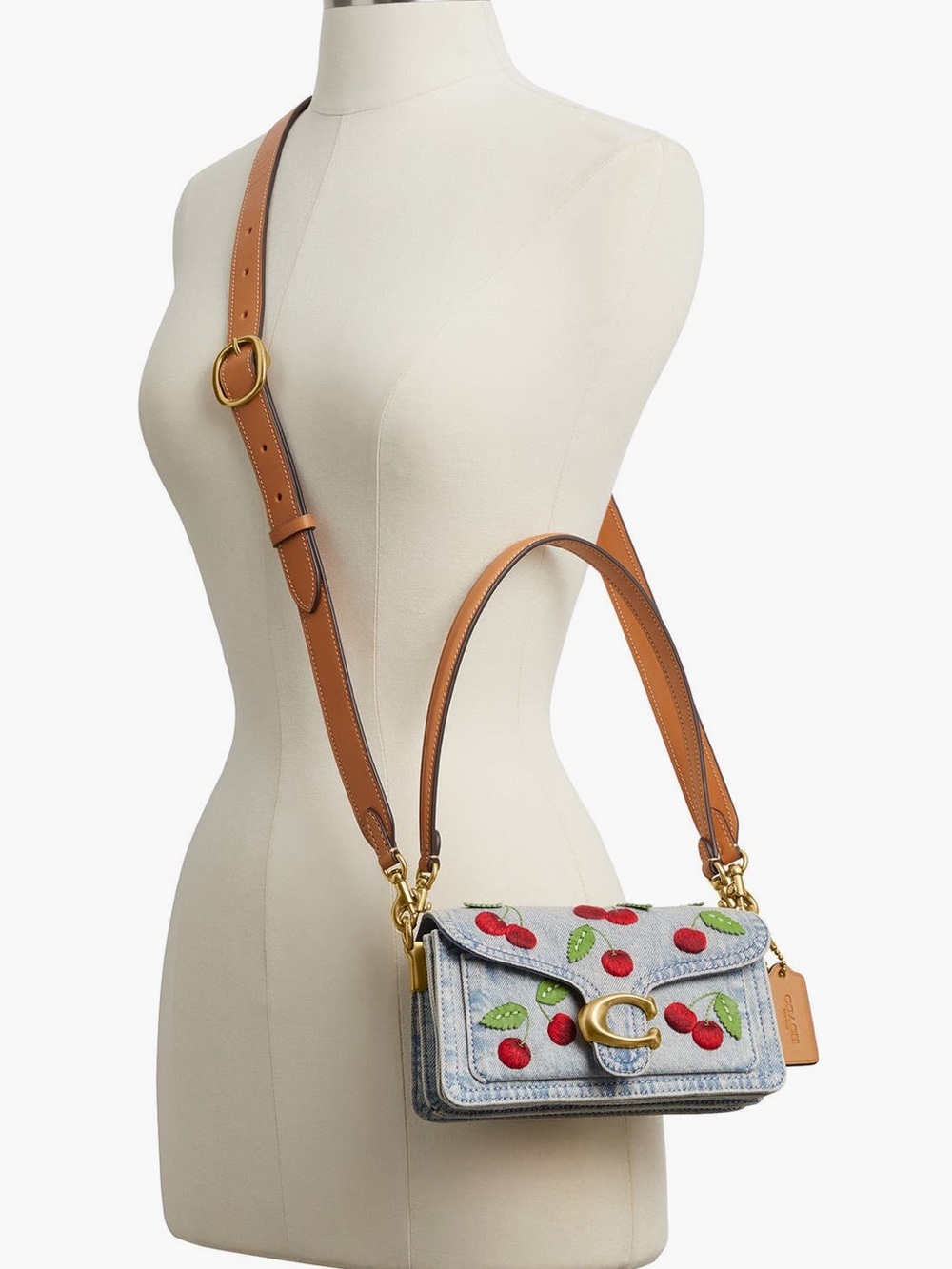 Coach Tabby 20 Cherry Embroidered Denim Shoulder Bag - Picture 3 of 11